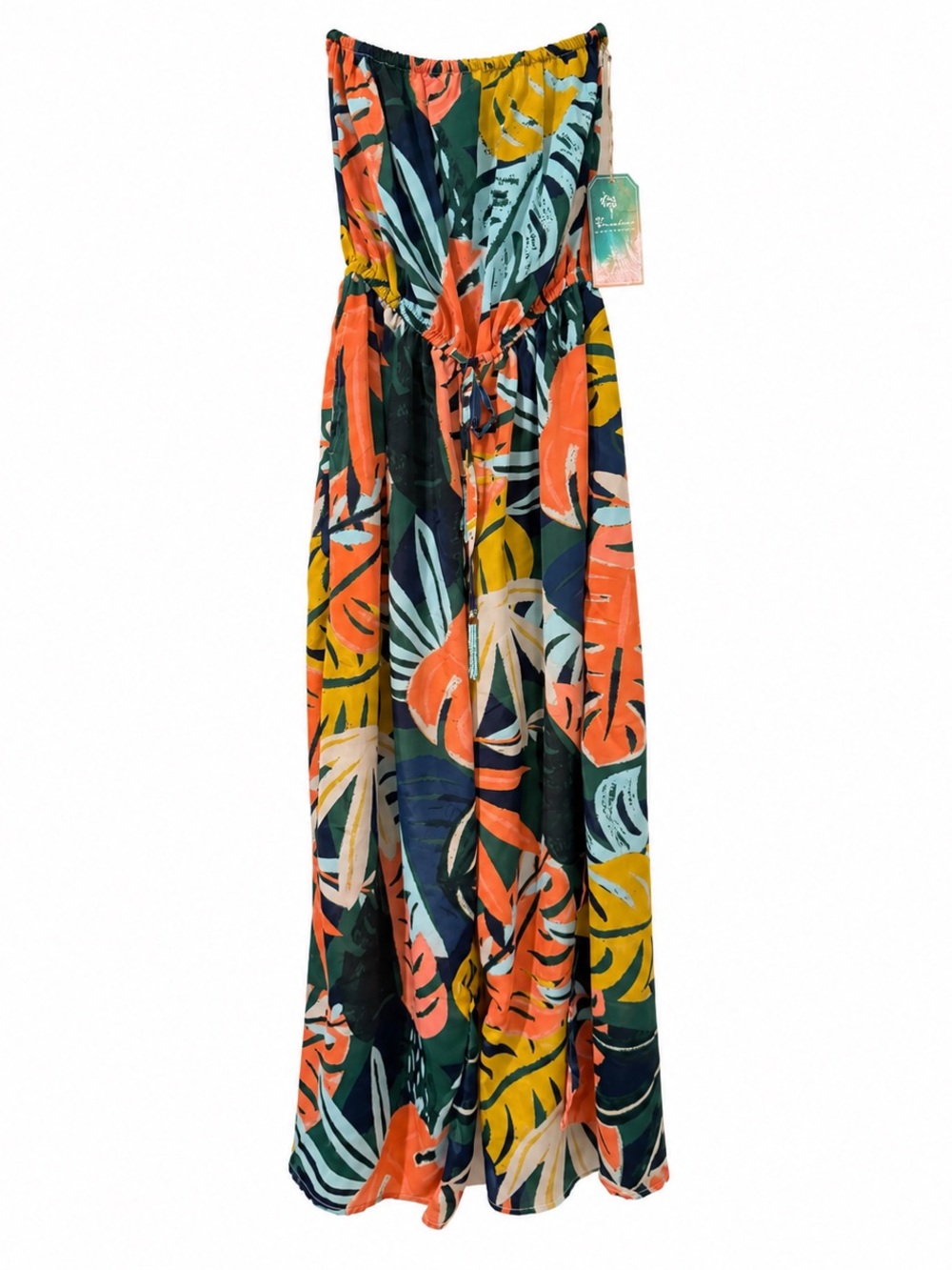 True Destinations Tropical Strapless Wide Leg Jumpsuit M NWT